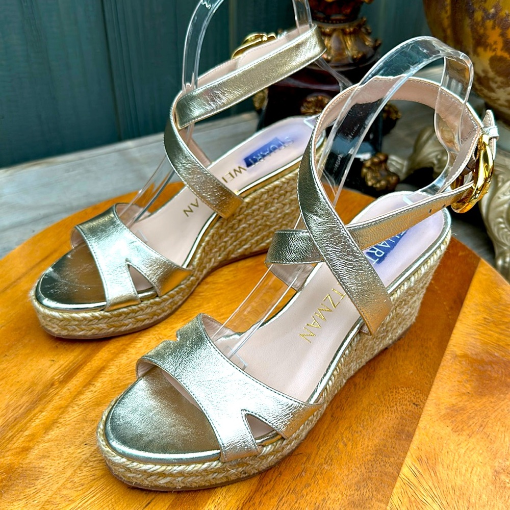 Stuart Weitzman Gold Wedge Sandals